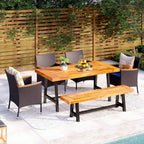 MAISON ARTS 6-Piece Acacia Wood/Rattan Cushioned Patio Dining Set