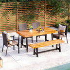 MAISON ARTS 6-Piece Acacia Wood/Rattan Cushioned Patio Dining Set