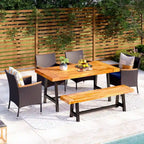 MAISON ARTS 6-Piece Acacia Wood/Rattan Cushioned Patio Dining Set