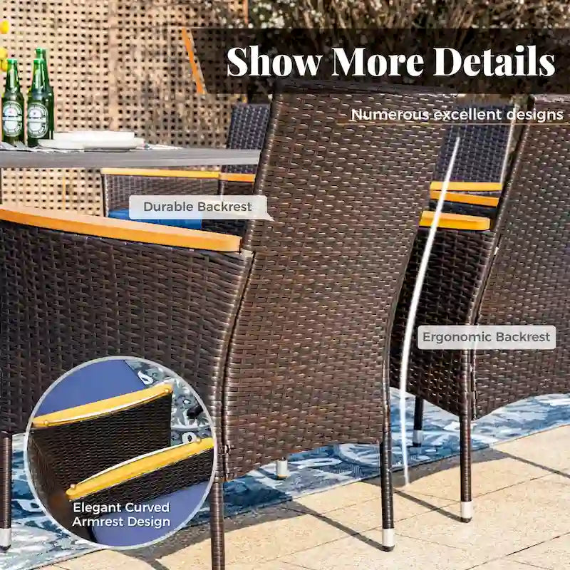 MAISON ARTS 6-Piece Acacia Wood/Rattan Cushioned Patio Dining Set