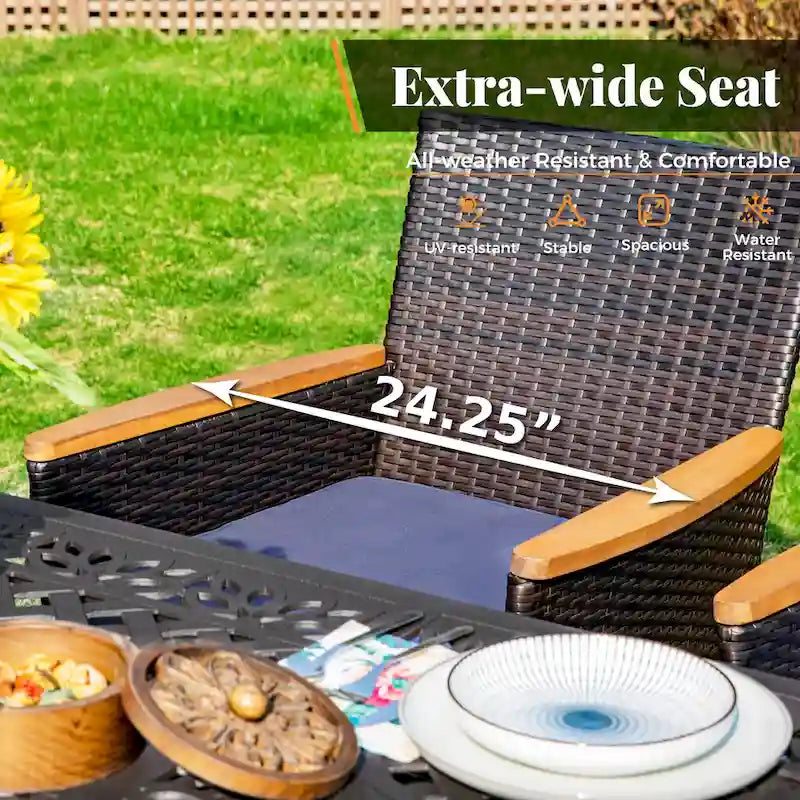 MAISON ARTS 6-Piece Acacia Wood/Rattan Cushioned Patio Dining Set