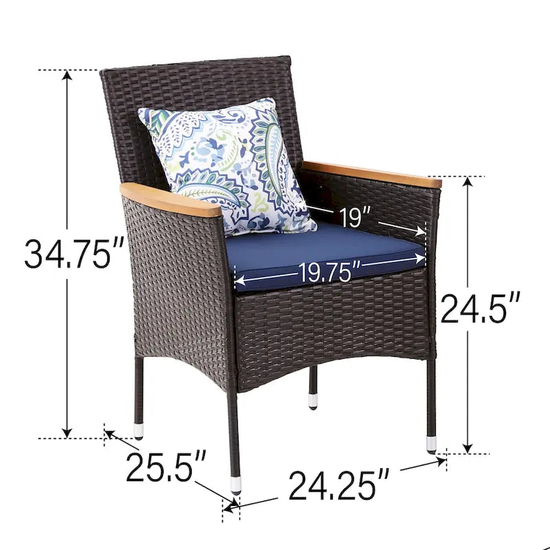MAISON ARTS 6-Piece Acacia Wood/Rattan Cushioned Patio Dining Set