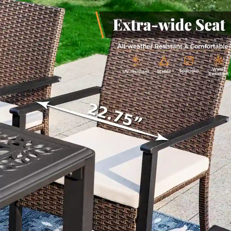 MAISON ARTS 6-Piece Acacia Wood/Rattan Cushioned Patio Dining Set