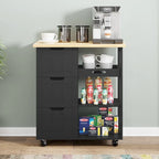 Futzca Kitchen Island Cart with 3 Open Shelves and 3 Drawers - N/A