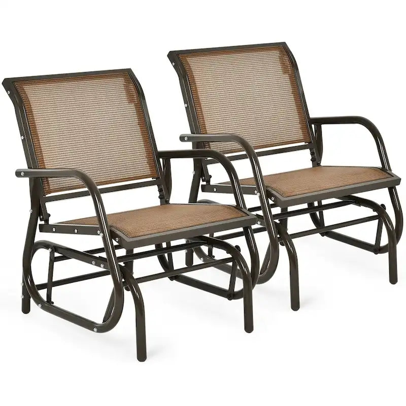 2PCS Patio Swing Glider Chair Single Rocking Chair Yard Outdoor