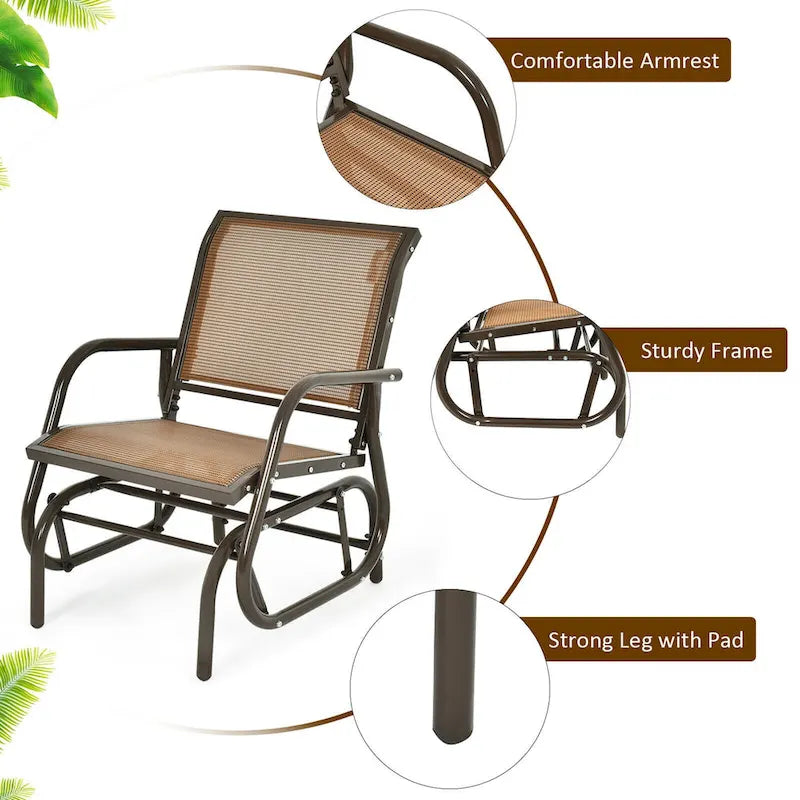2PCS Patio Swing Glider Chair Single Rocking Chair Yard Outdoor