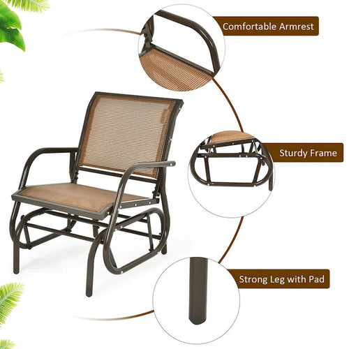 2PCS Patio Swing Glider Chair Single Rocking Chair Yard Outdoor