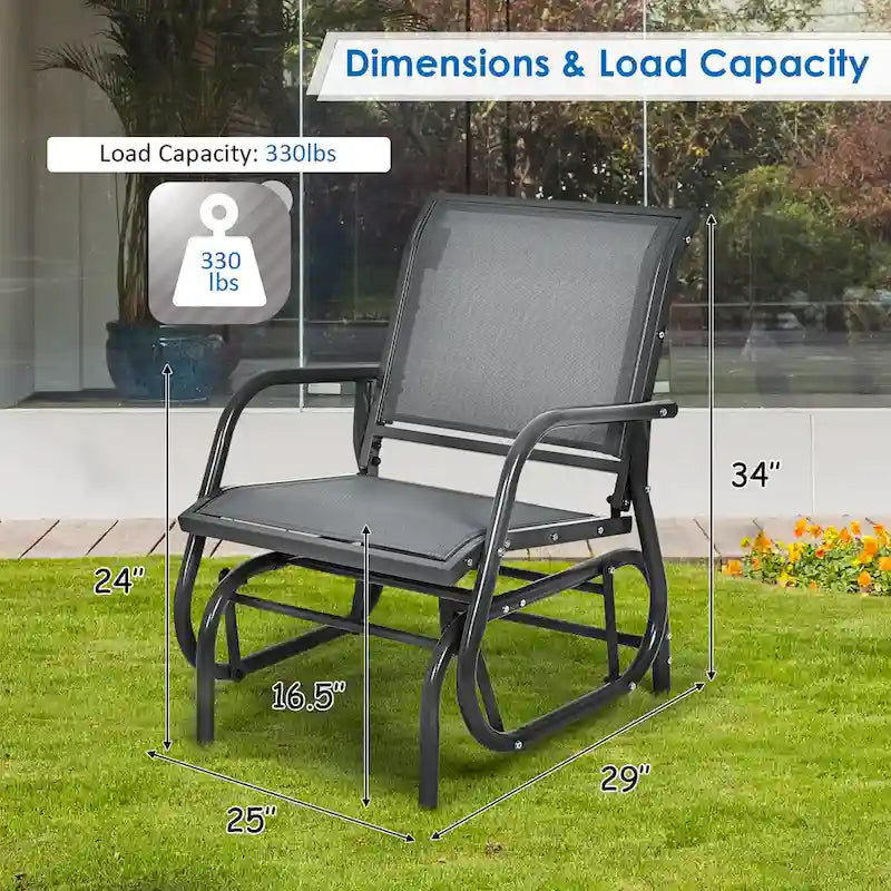2PCS Patio Swing Glider Chair Single Rocking Chair Yard Outdoor