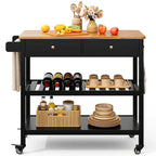 Kitchen Island Cart, Rolling Trolley Utility Cart on Wheels with 2 Drawers and 2 Open Tiers Storage Shelves