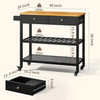 Kitchen Island Cart, Rolling Trolley Utility Cart on Wheels with 2 Drawers and 2 Open Tiers Storage Shelves