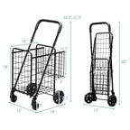 Folding Shopping Basket Rolling Trolley with Adjustable Handle