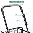 Folding Shopping Basket Rolling Trolley with Adjustable Handle