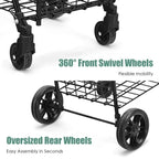 Folding Shopping Basket Rolling Trolley with Adjustable Handle
