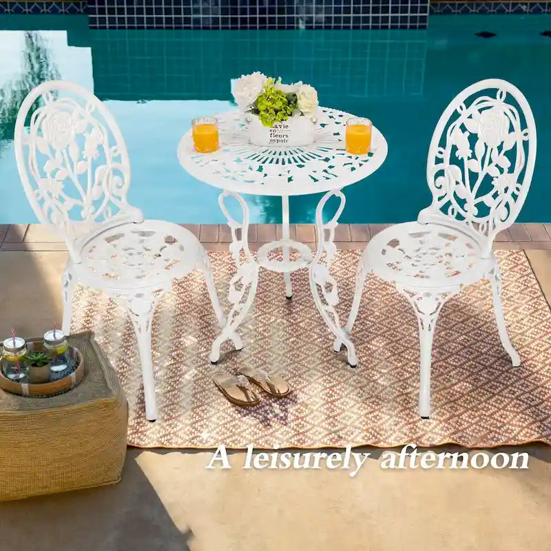 HOMEFUN Bistro Table Set,Rose 3 Piece, Outdoor Patio Table and Chairs Furniture, Durable Rust Weather Resistance
