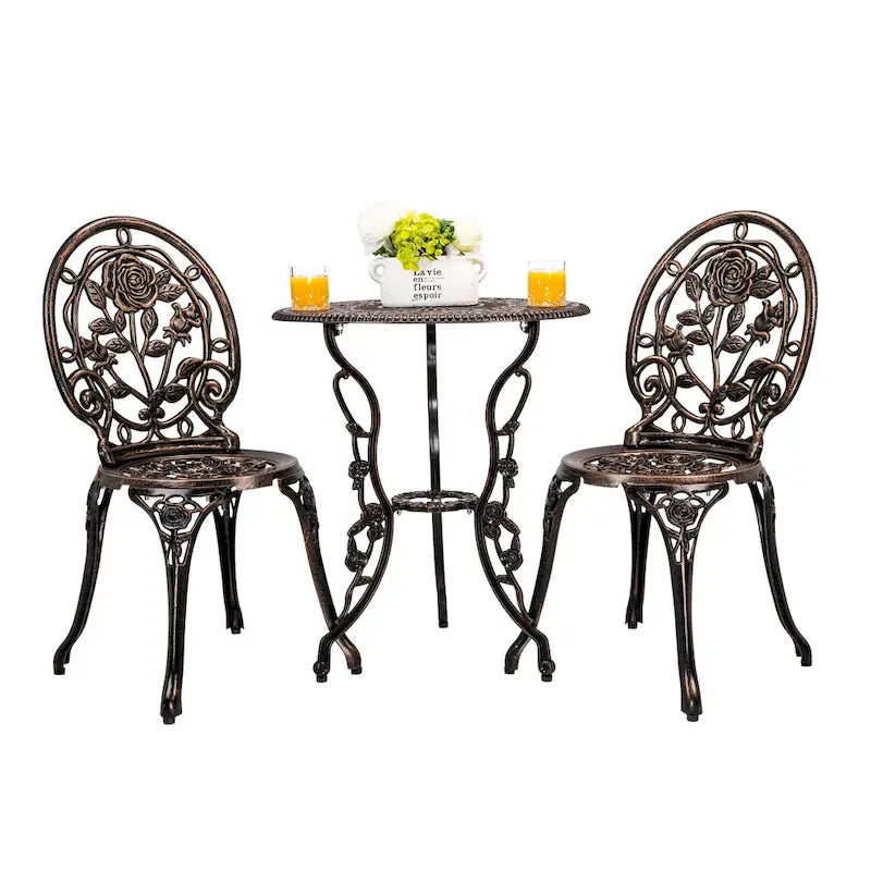HOMEFUN Bistro Table Set,Rose 3 Piece, Outdoor Patio Table and Chairs Furniture, Durable Rust Weather Resistance