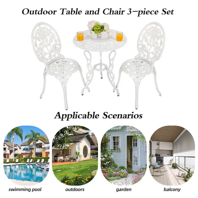 HOMEFUN Bistro Table Set,Rose 3 Piece, Outdoor Patio Table and Chairs Furniture, Durable Rust Weather Resistance