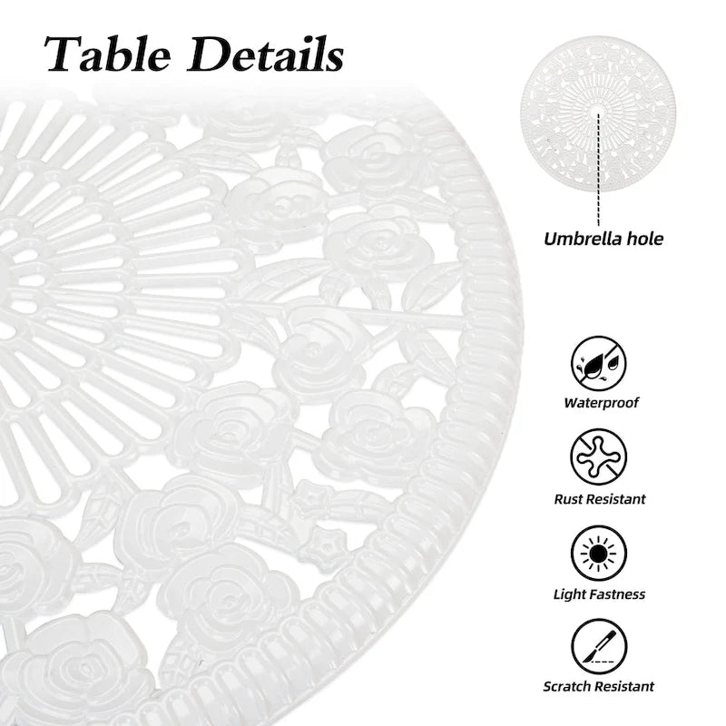 HOMEFUN Bistro Table Set,Rose 3 Piece, Outdoor Patio Table and Chairs Furniture, Durable Rust Weather Resistance