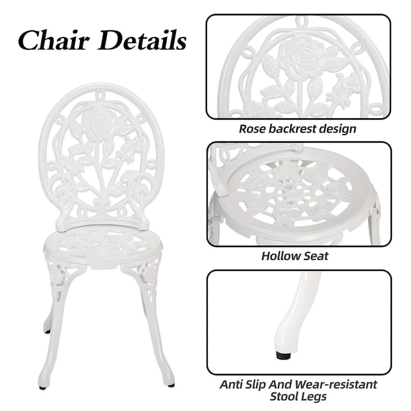 HOMEFUN Bistro Table Set,Rose 3 Piece, Outdoor Patio Table and Chairs Furniture, Durable Rust Weather Resistance