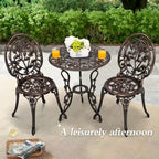 HOMEFUN Bistro Table Set,Rose 3 Piece, Outdoor Patio Table and Chairs Furniture, Durable Rust Weather Resistance