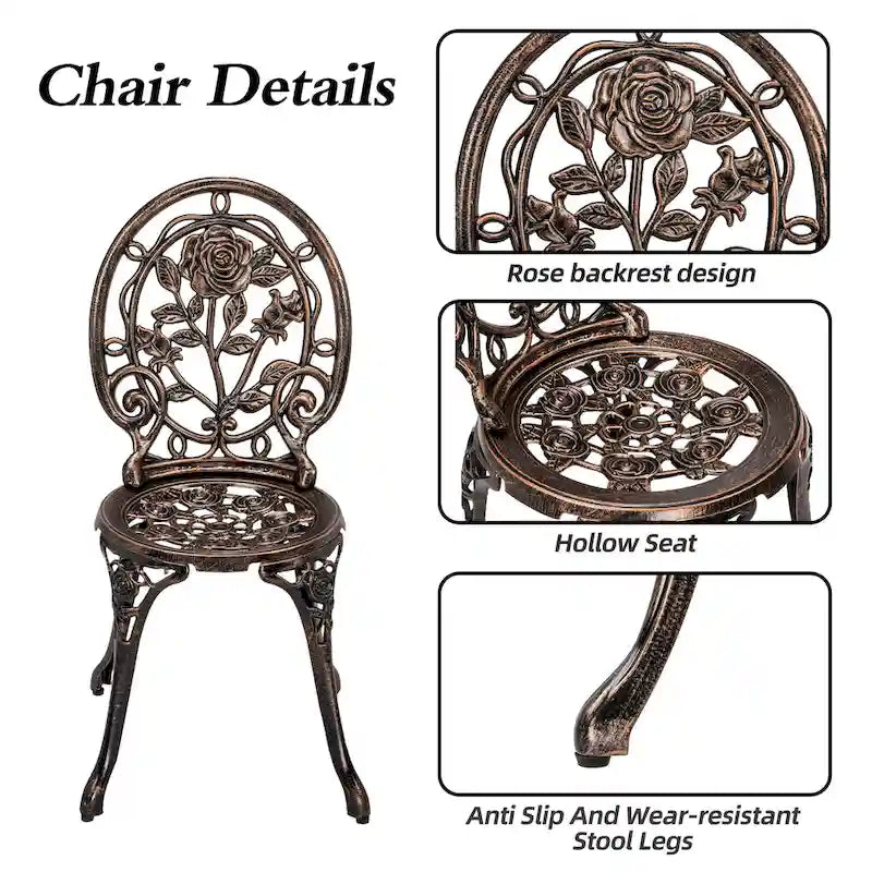 HOMEFUN Bistro Table Set,Rose 3 Piece, Outdoor Patio Table and Chairs Furniture, Durable Rust Weather Resistance