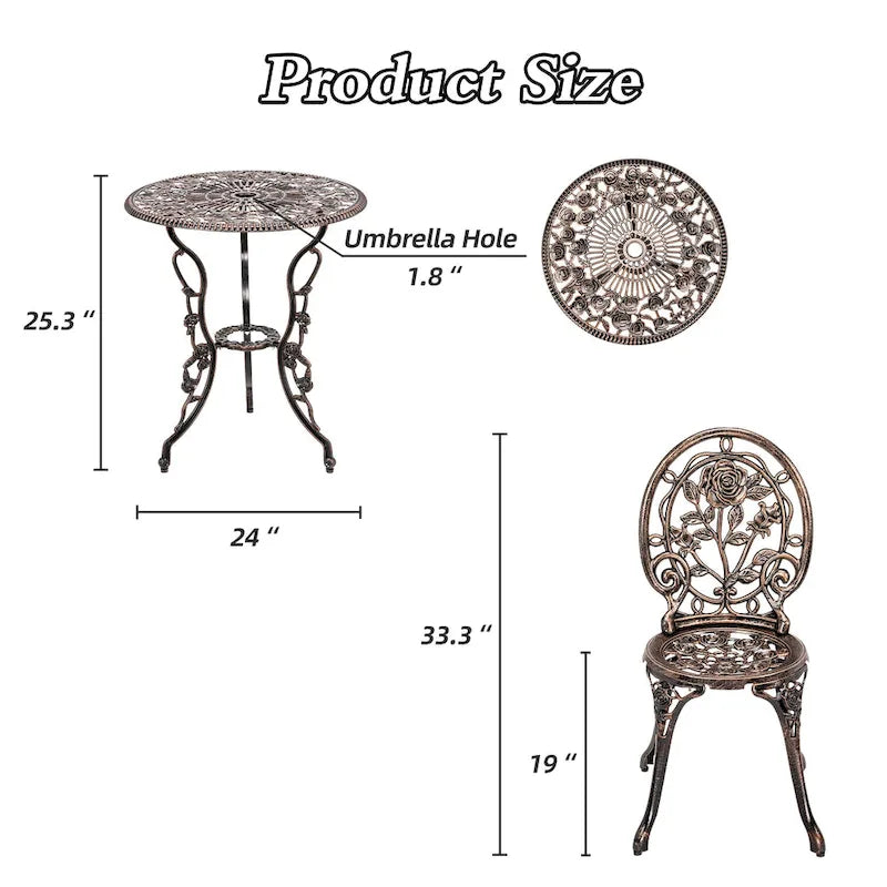 HOMEFUN Bistro Table Set,Rose 3 Piece, Outdoor Patio Table and Chairs Furniture, Durable Rust Weather Resistance