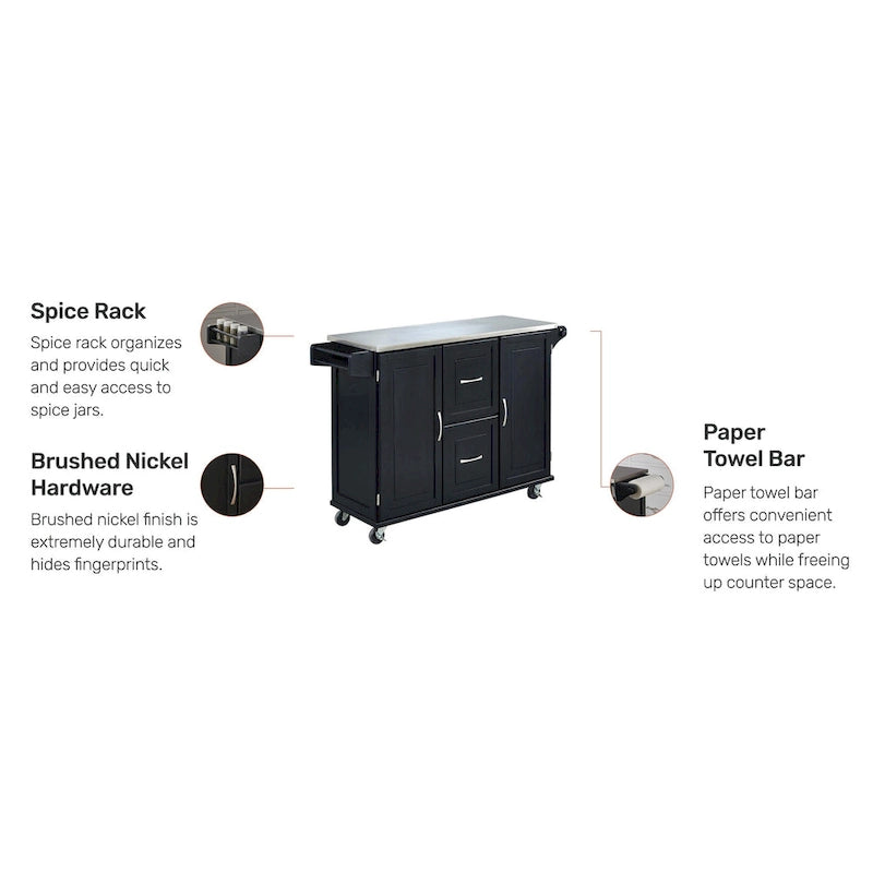 Homestyles Dolly Madison Wood Kitchen Cart with Stainless Steel Top