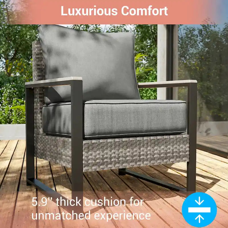 Outdoor 7 Pieces Rattan Patio Set with 3-Seater Sofa, Thickening Cushions with Coffee Table and Sturdy Frame