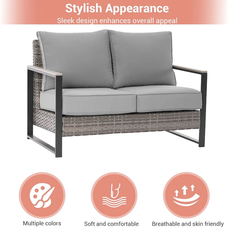 Outdoor 7 Pieces Rattan Patio Set with 3-Seater Sofa, Thickening Cushions with Coffee Table and Sturdy Frame