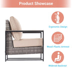 Outdoor 7 Pieces Rattan Patio Set with 3-Seater Sofa, Thickening Cushions with Coffee Table and Sturdy Frame