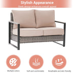 Outdoor 7 Pieces Rattan Patio Set with 3-Seater Sofa, Thickening Cushions with Coffee Table and Sturdy Frame