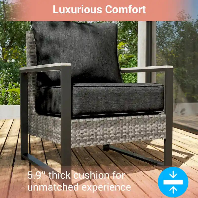 Outdoor 7 Pieces Rattan Patio Set with 3-Seater Sofa, Thickening Cushions with Coffee Table and Sturdy Frame
