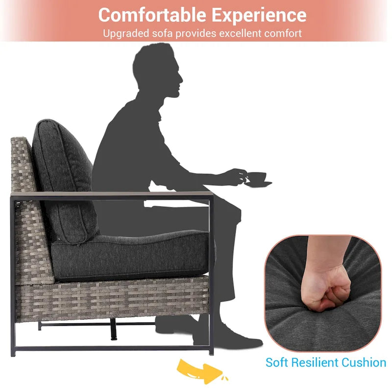 Outdoor 7 Pieces Rattan Patio Set with 3-Seater Sofa, Thickening Cushions with Coffee Table and Sturdy Frame