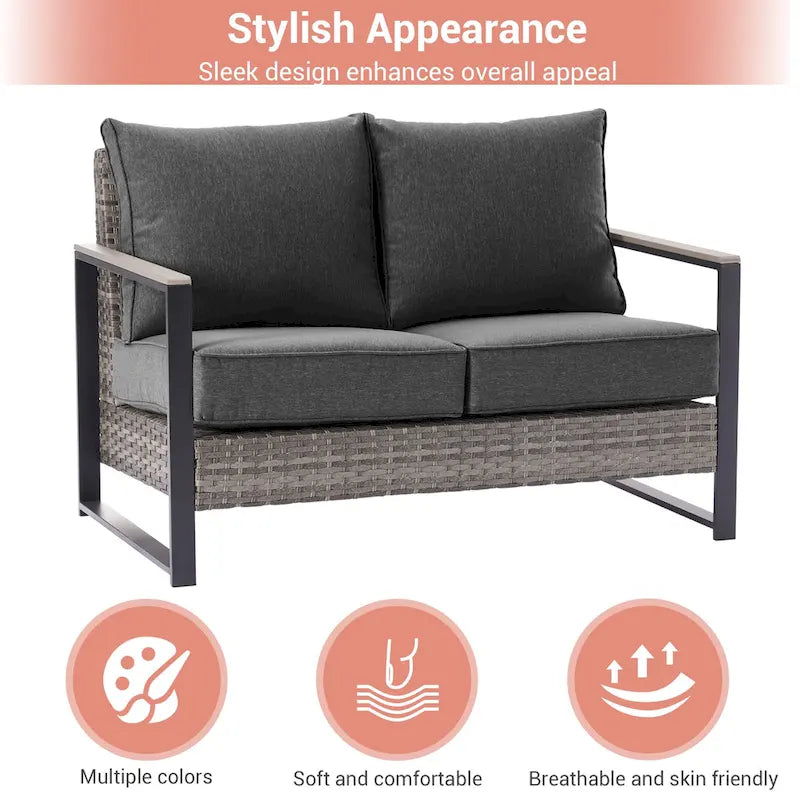 Outdoor 7 Pieces Rattan Patio Set with 3-Seater Sofa, Thickening Cushions with Coffee Table and Sturdy Frame