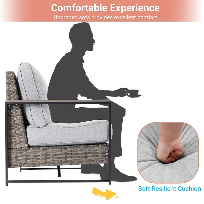 Outdoor 7 Pieces Rattan Patio Set with 3-Seater Sofa, Thickening Cushions with Coffee Table and Sturdy Frame