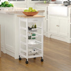 HOMCOM 32.25 Wooden Rolling Kitchen Storage Cart on 360-deg Swivel Wheels with Ample Storage Space & Solid Structure