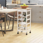 HOMCOM 32.25 Wooden Rolling Kitchen Storage Cart on 360-deg Swivel Wheels with Ample Storage Space & Solid Structure
