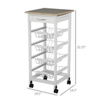 HOMCOM 32.25 Wooden Rolling Kitchen Storage Cart on 360-deg Swivel Wheels with Ample Storage Space & Solid Structure