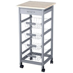 HOMCOM 32.25 Wooden Rolling Kitchen Storage Cart on 360-deg Swivel Wheels with Ample Storage Space & Solid Structure