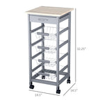 HOMCOM 32.25 Wooden Rolling Kitchen Storage Cart on 360-deg Swivel Wheels with Ample Storage Space & Solid Structure
