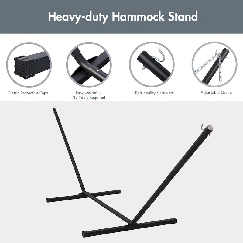 Double Hammock with Stand Included, Rope Hammock with Detachable Pillow and Hammock Pad, 450 LBS Weight Capacity, Blue