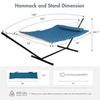 Double Hammock with Stand Included, Rope Hammock with Detachable Pillow and Hammock Pad, 450 LBS Weight Capacity, Blue