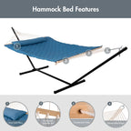 Double Hammock with Stand Included, Rope Hammock with Detachable Pillow and Hammock Pad, 450 LBS Weight Capacity, Blue