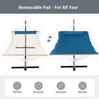 Double Hammock with Stand Included, Rope Hammock with Detachable Pillow and Hammock Pad, 450 LBS Weight Capacity, Blue