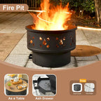 HOOOWOOO Outdoor 3-piece Rattan Wicker Swivel Rocking Chair Set with Wood Burning Fire Pit