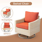 HOOOWOOO Outdoor 3-piece Rattan Wicker Swivel Rocking Chair Set with Wood Burning Fire Pit