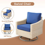 HOOOWOOO Outdoor 3-piece Rattan Wicker Swivel Rocking Chair Set with Wood Burning Fire Pit