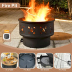HOOOWOOO Outdoor 3-piece Rattan Wicker Swivel Rocking Chair Set with Wood Burning Fire Pit
