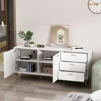 Timechee Sideboards Buffets w/ Storage Cabinet Drawers, Espresso/ White - 69L