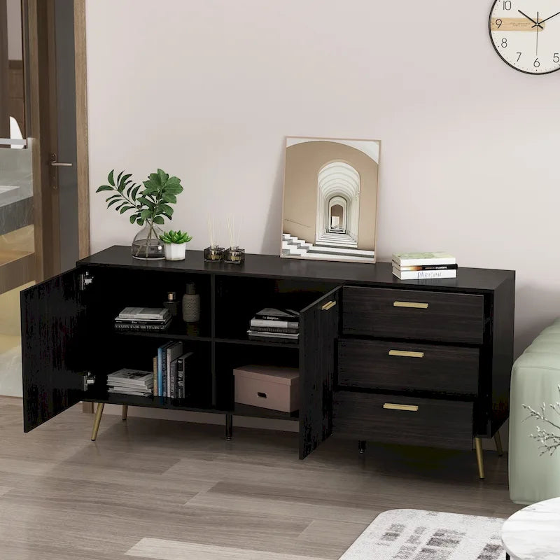 Timechee Sideboards Buffets w/ Storage Cabinet Drawers, Espresso/ White - 69L