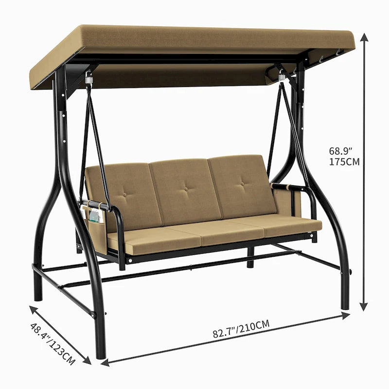 3 Person Metal Porch Swing with Canopy